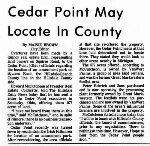 Cedar Point II, Irish Hills Amusement Park, Kingdom of Adventure, Little Michigan - Hillsdale County May 1975